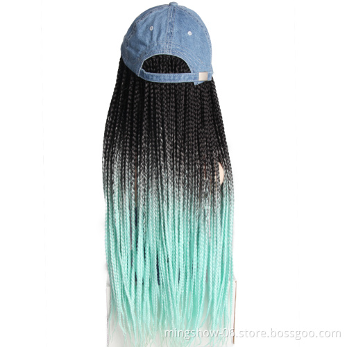 Fashionable Wigs hats style with cheap price synthetic hair baseball braided wigs,female fiber hair extension